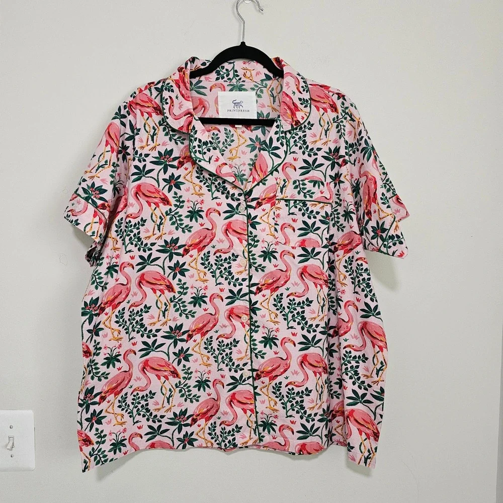 Printfresh Pajama Set 2X Pink Flamingo Organic Cotton Short Sleeve Shorts NWOT